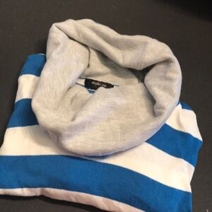 Style and Co blue and white cowl neck sweatshirt.